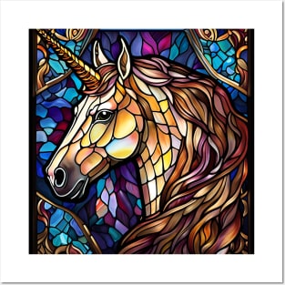 Stained Glass Golden Unicorn Posters and Art